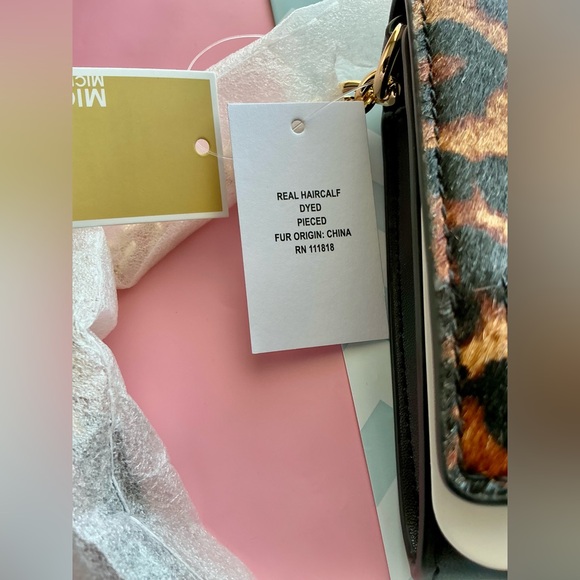 Michael Kors Carson Leopard Calf Hair Crossbody Clutch – Wallet on Chain NWT - Picture 8 of 16